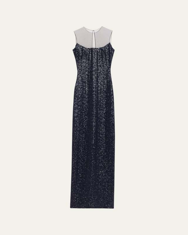 Sequined Illusion Column Gown